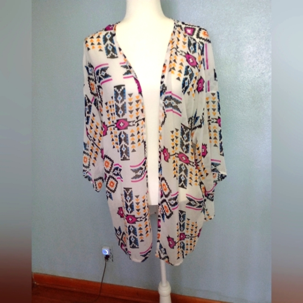 Sheer Boho Aztec Tribal Coverup Kimono Top - OS Fits All